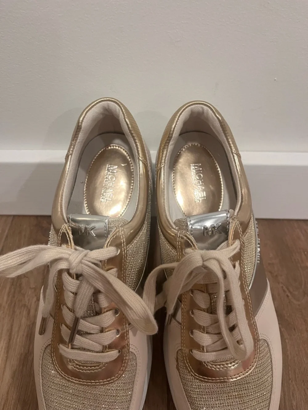 Michael Kors MK Allie Gold Silver Trainer Sneakers